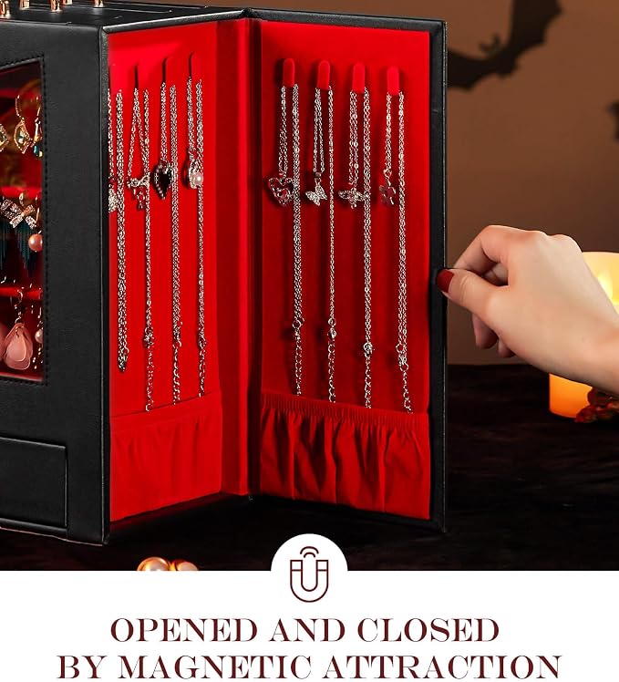 Homde Jewelry Organizer with Transparent Window Necklace Hooks Gift - Image 4