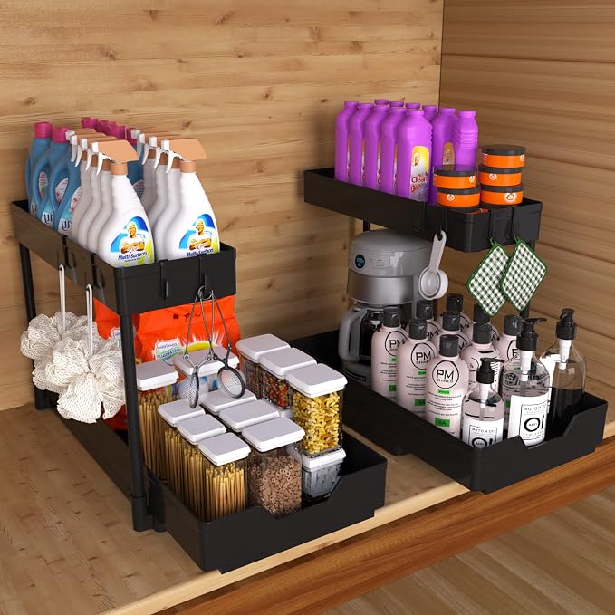 NATURE'S SOURCE 2 Pack Under Sink Organizer 2 Tier Sliding Cabinet Organizers - Image 8