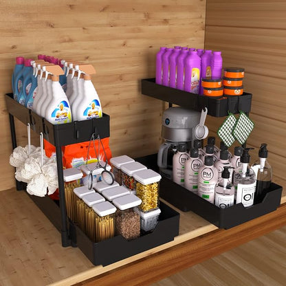 NATURE'S SOURCE 2 Pack Under Sink Organizer 2 Tier Sliding Cabinet Organizers - Image 8