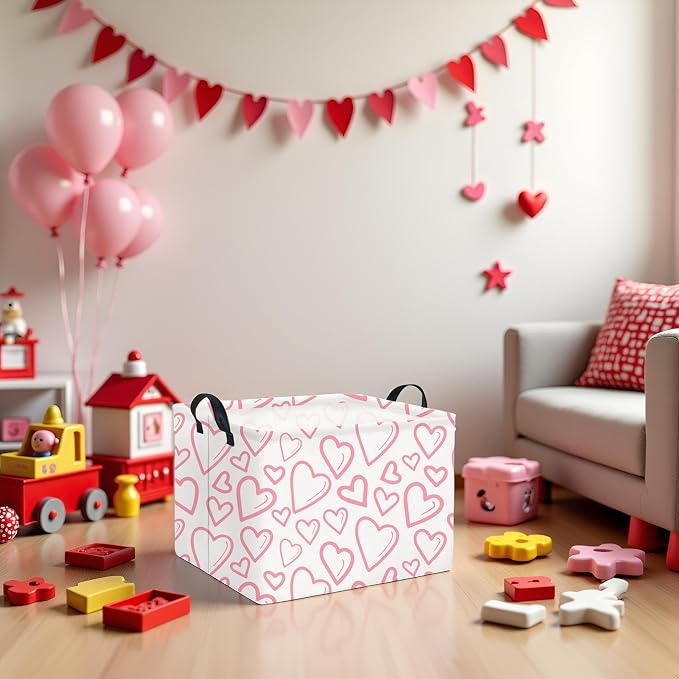 Rectangular Valentines Basket for Home Kitchen Girls Cute Kids Storage Bin - Image 3