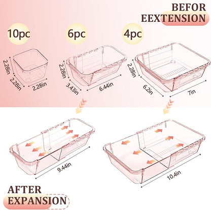 20 Pcs Adjustable Clear Drawer Organizer, Extendable Vanity Storage Bins - Image 2