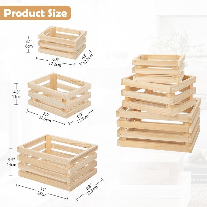 Oairse Set of 3 Nesting Wooden Storage Crates - Image 4