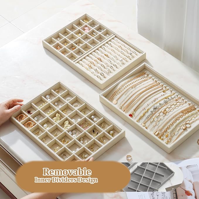 Large Velvet Jewelry Tray 2 Pack Stackable Jewelry Display Drawer Inserts Trays - Image 5