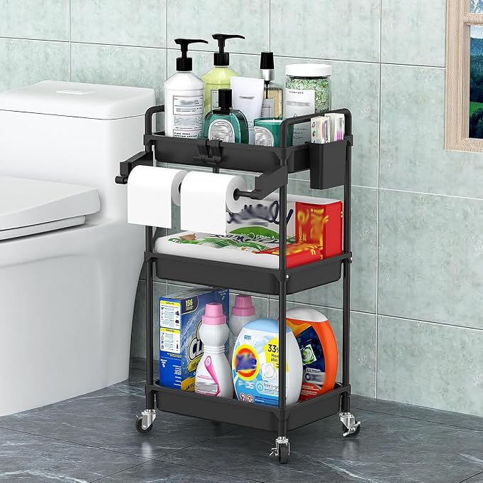 SPACEKEEPER Rolling Storage Cart, 3 Tier Utility Cart Laundry Room Organization - Image 6