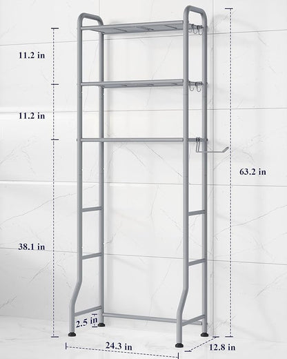 Kitsure Over Toilet Storage Rack, 63.2" H Space-Saving, Holder & Hooks | - Image 2