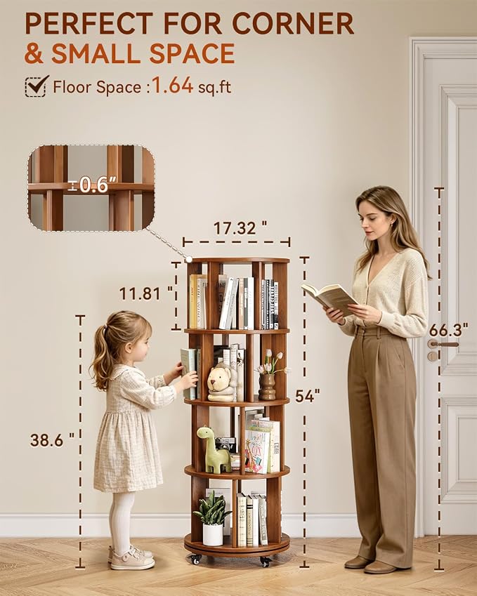 Rotating Bookshelf, 4 Tier Solid Wood Bookshelf Tower - Image 2