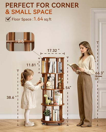 Rotating Bookshelf, 4 Tier Solid Wood Bookshelf Tower - Image 2