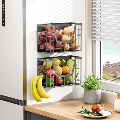 Grey Magnetic Shelf for Fridge, 2 Set Potato and Onion Storage Bins, Magnetic - Image 9