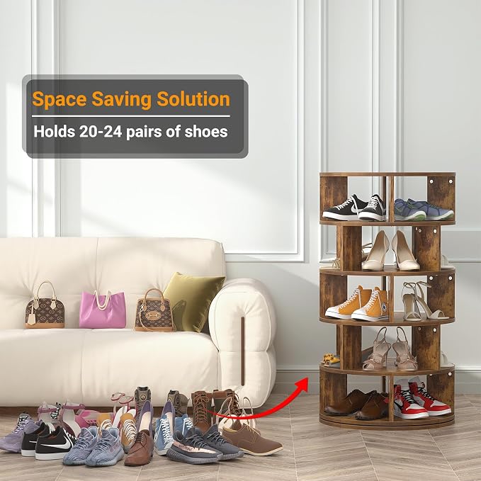 Aheaplus Rotating Shoe Rack, 5-Tier Wood Shoe Organizer - Image 3