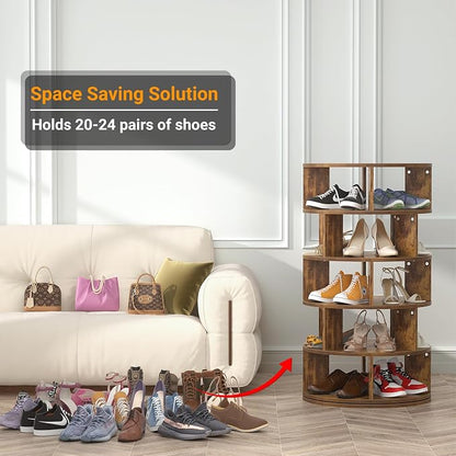 Aheaplus Rotating Shoe Rack, 5-Tier Wood Shoe Organizer - Image 3