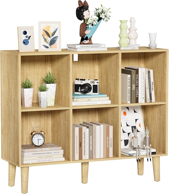 6 Cube Bookcase, Wooden Book Shelf Cube Storage Organizer by Nestwise