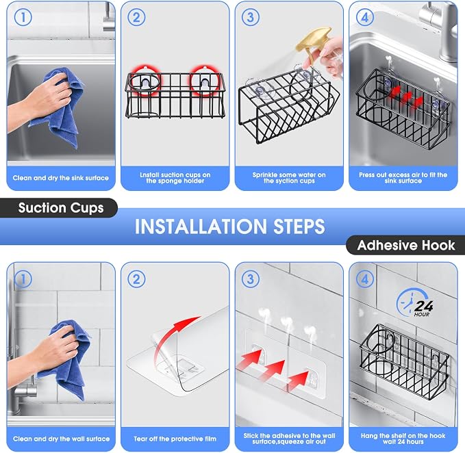 Kitchen Sink Organizer, Strong Adhesive Mount Detachable Sponge Holder - Image 6