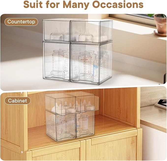 Baby Bottle Organizer, 4 Pack Clear Space-Saving Stackable Drawer - Image 5