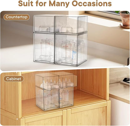 Baby Bottle Organizer, 4 Pack Clear Space-Saving Stackable Drawer - Image 5