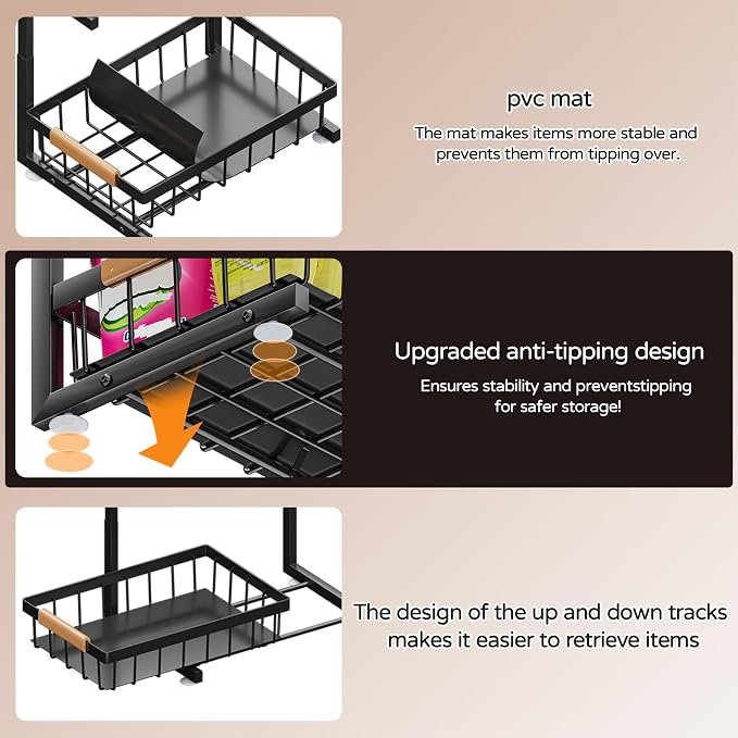 ADBIU Under Sink Organizer, 2 Pack 2 Tier Expandable Height Pull out Kitchen - Image 6