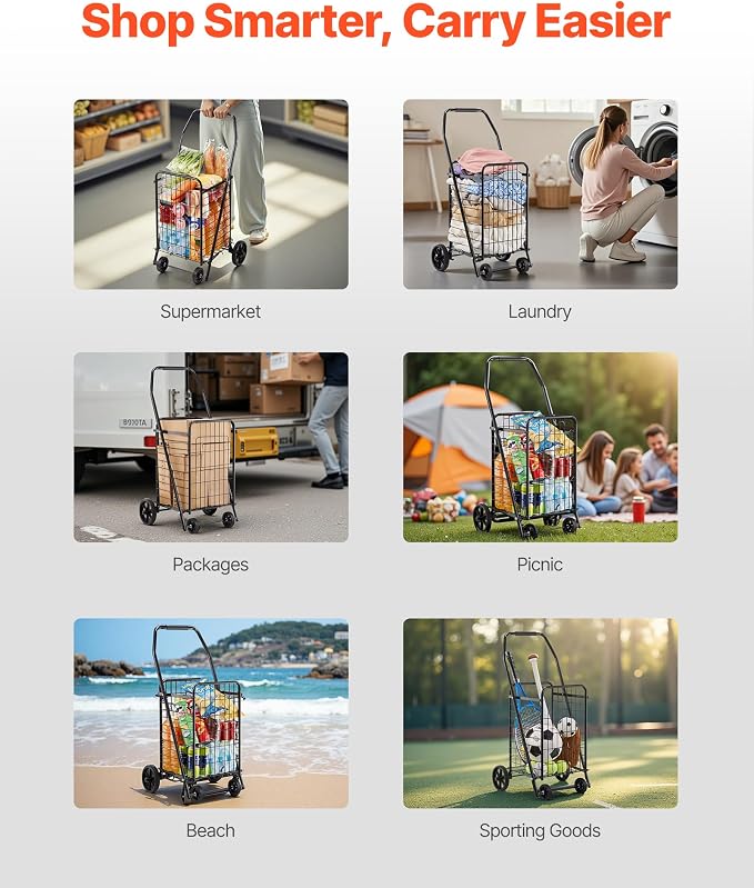 VEVOR Shopping Cart, Folding Grocery Utility Cart - Image 7