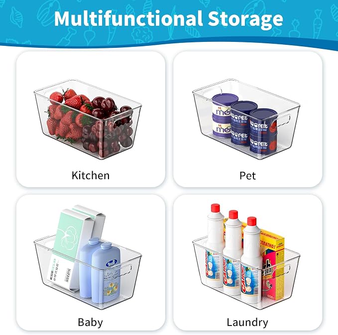6 Pack Clear Pantry Organizer Bins, Fridge Organiser Set, Plastic Containers - Image 2