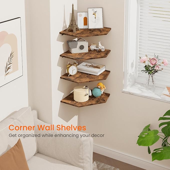 Corner Shelf Wall Mount, Wood Corner Hanging Shelves - Image 4