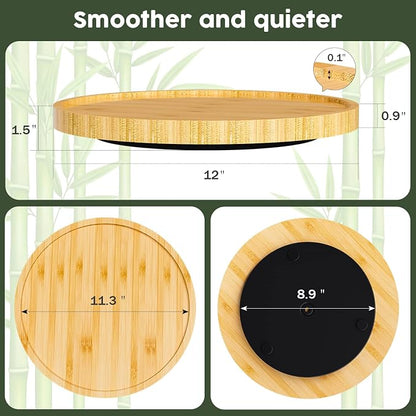 Lazy Susan for Table, 12 Inch Non-Skid Bamboo Turntable Organizer for Salt - Image 7