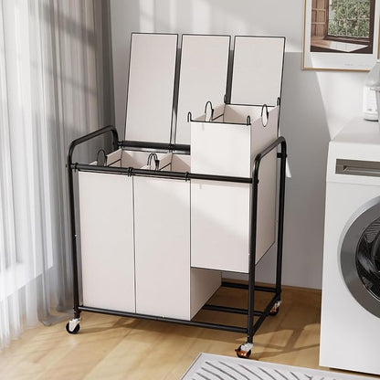 180L Laundry Sorter 3 Section – Heavy Duty Rolling Laundry Basket by YKDIRECT