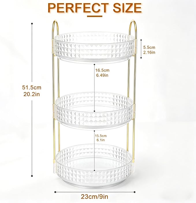 Fangoo 3 Tiers Clear Rotating Makeup Organizer - Image 2