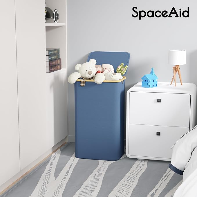 SpaceAid Laundry Hamper with Lid, 110L Large Tall Clothes Basket Bin with - Image 3