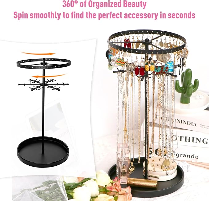 360 Rotating 2-Tier Jewelry Organizer Stand, Large Earring Holder Organizer - Image 2