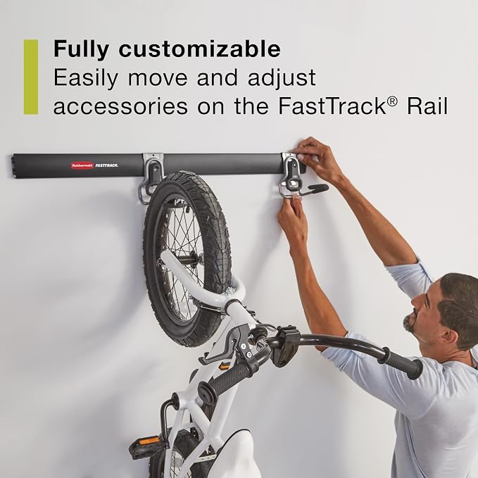 Rubbermaid Garage FastTrack 8-Piece Small Kit Black/Grey All-in-One Rail & Hook - Image 5