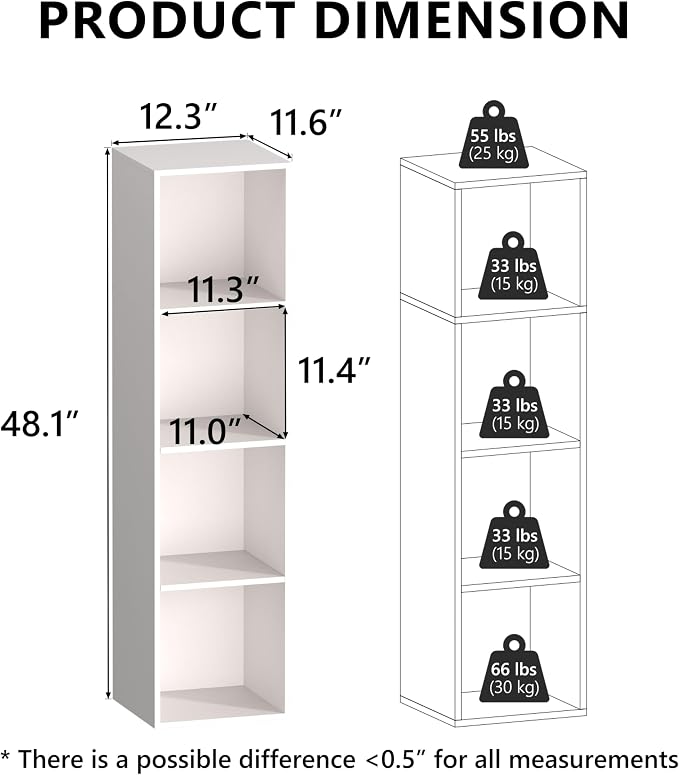 4 Cube Storage Organizer, 4 Tier Cube Bookcase Freestanding Storage Display - Image 4
