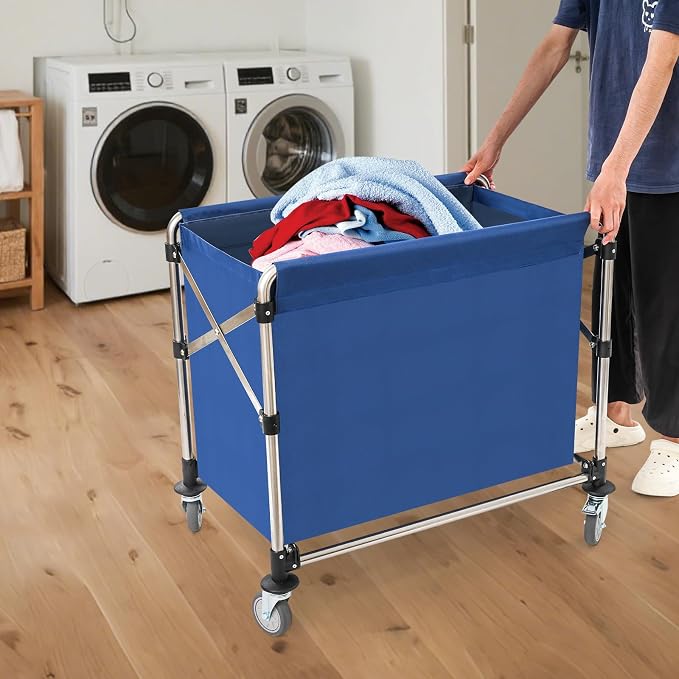Commercial Laundry Cart with Wheels, Folding Laundry Hamper Cart, Heavy Duty - Image 8