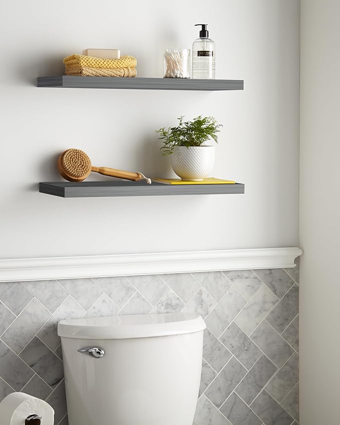 BAYKA Floating Shelves Grey, 22.5 inch Rustic Wood Wall Mounted Shelves - Image 4