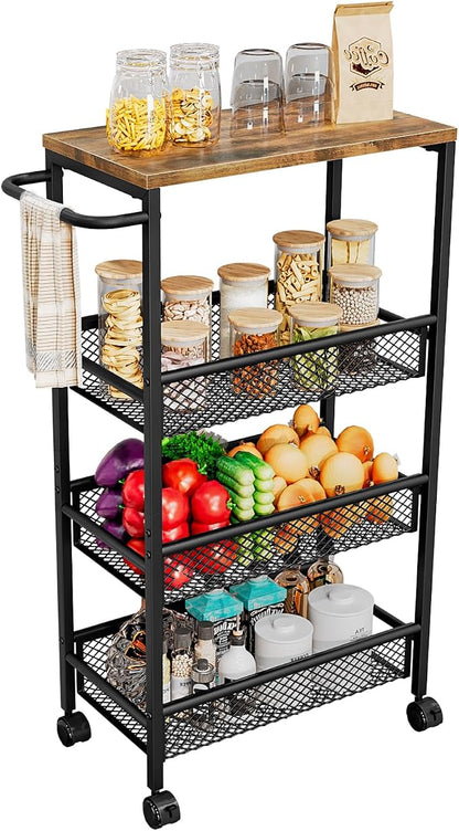 AZERPIAN Slim Rolling Cart 4 Tier Narrow Storage Cart on Wheels by AZERPIAN