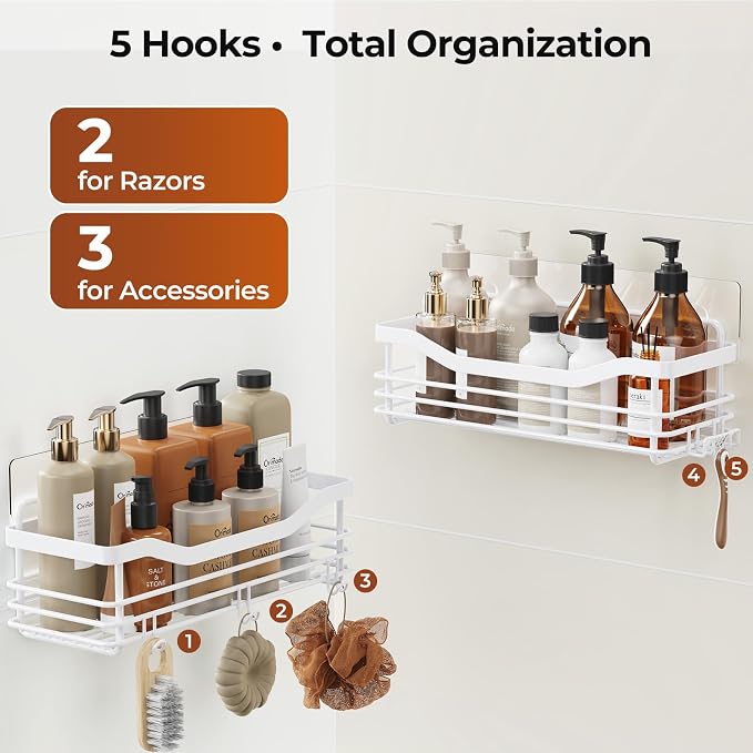Orimade Shower Caddy Basket Shelf Storage Rack, No Drilling Wall Mounted - Image 6
