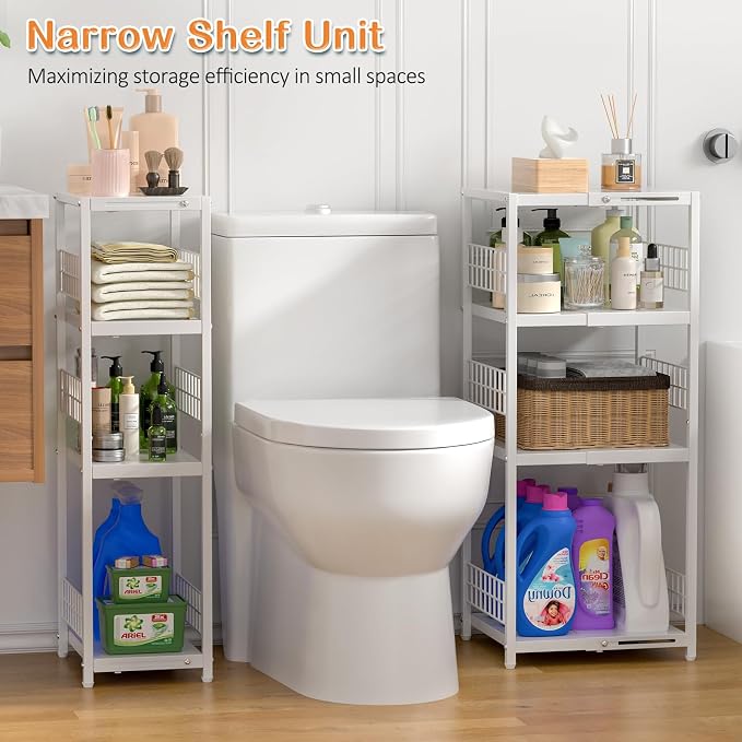 4 Tier Expandable Slim Storage Shelf, Metal Shelving Unit - Image 3