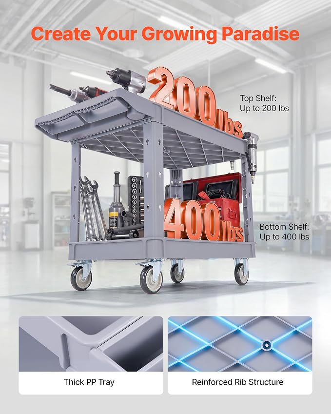 VEVOR Utility Cart, 550 lbs Capacity, 2 Tier Service Cart - Image 2