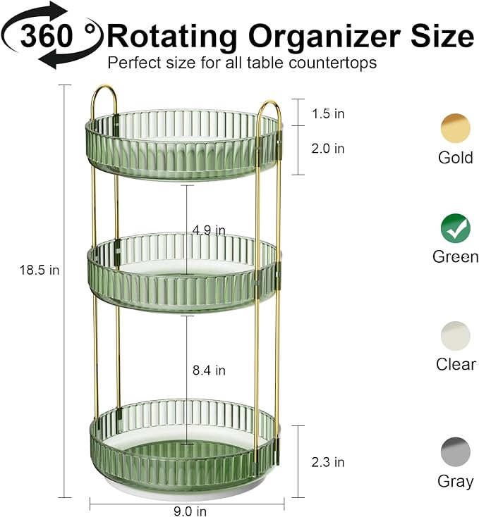 GTI 360°Rotating Makeup Organizer, 3 Tier Large Capacity Perfume Cosmetics - Image 3