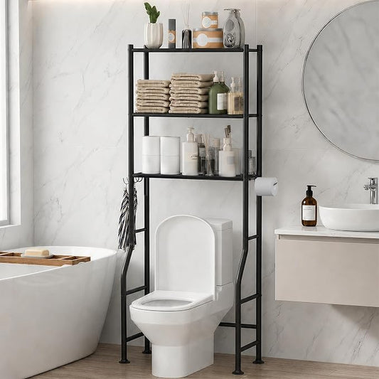 GloTika 3-Tier Over Toilet Storage, 150lb Capacity, Carbon Steel, Freestanding by QualityHomewareTimlessComfort