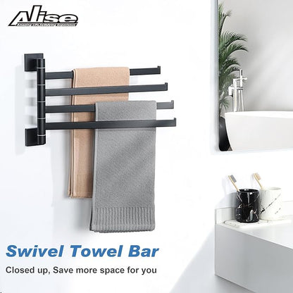 Alise 4 Arm Swivel Towel Rack, Matte Black Swivel Out Towel Bar, 13.58 Inch | - Image 2