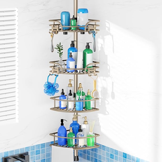 HAMITOR Shower Caddy Corner Tension Pole: 4-Tier Large Capacity Bathroom by HAMITOR