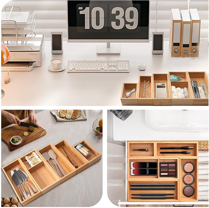 Bamboo Drawer Organizer 5 Pcs for Kitchen Multi-purpose Storage Dividers for - Image 3