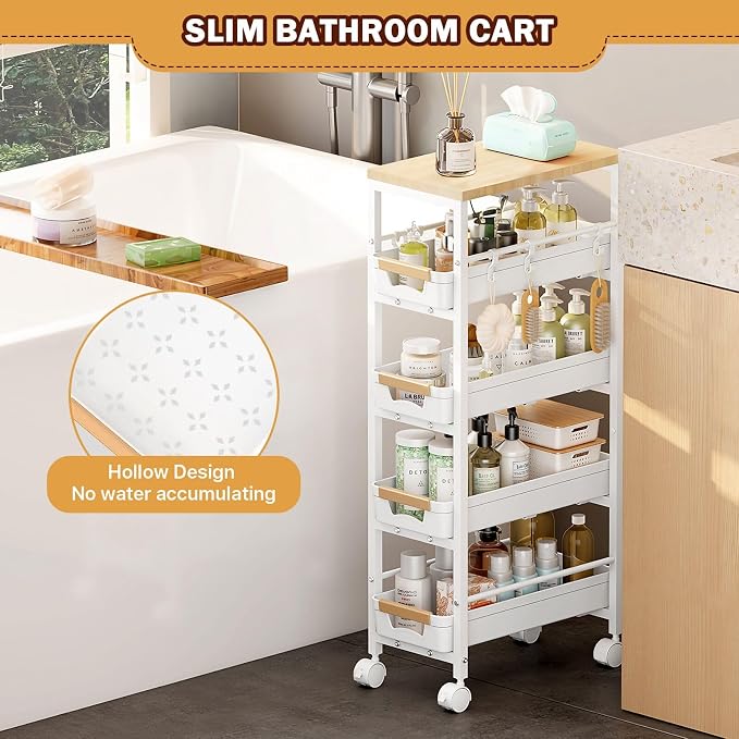 SUNALLY Slim Storage Cart with Wheels, Narrow Kitchen Rolling Cart, Storage - Image 7