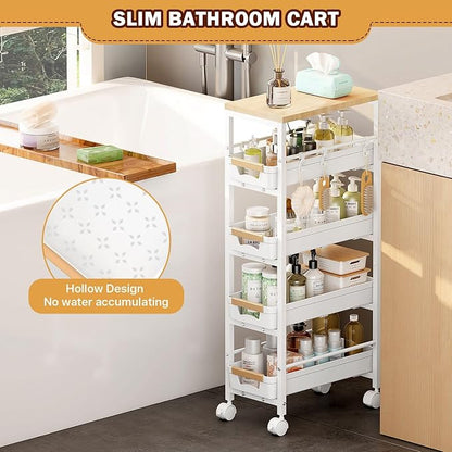 SUNALLY Slim Storage Cart with Wheels, Narrow Kitchen Rolling Cart, Storage - Image 7