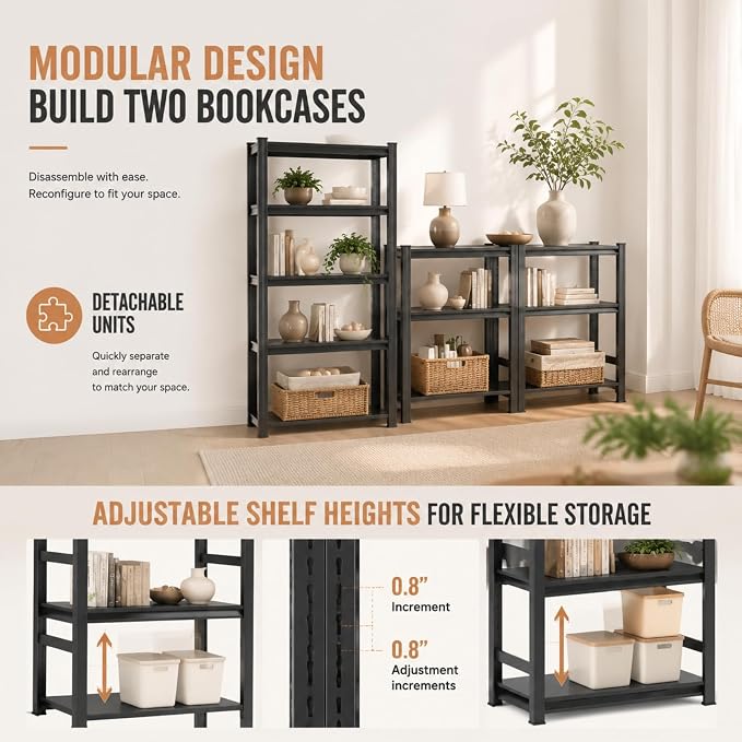 Metal Bookshelf Adjustable Industrial Bookcase Heavy Duty Shelving Unit | - Image 9