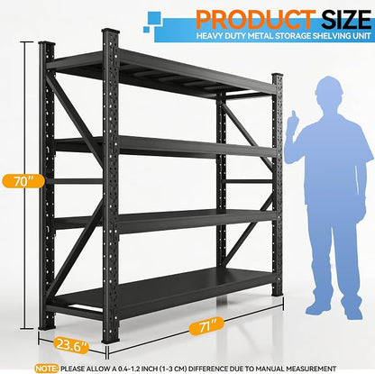 71" W Heavy Duty Garage Shelving, 5000LBS Industrial 4-Tier Rack | 69"H x - Image 2