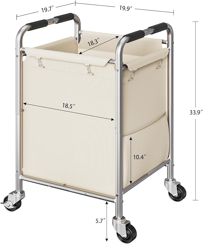 Laundry Basket with Wheels, Rolling Laundry Sorter Cart with Side pockets - Image 6