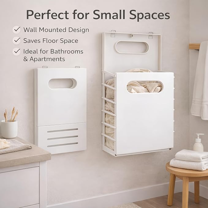 Wall Mounted Laundry Basket, Foldable Slim Hamper - Image 2