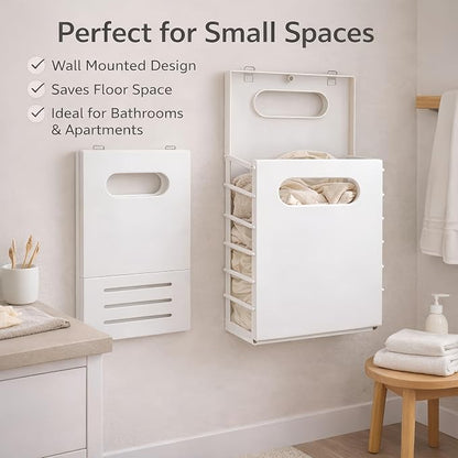 Wall Mounted Laundry Basket, Foldable Slim Hamper - Image 2