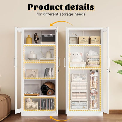 Metal Storage Cabinet with Lock and Glass Doors, Glass Display Cabinet - Image 6
