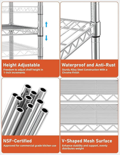 Simple Deluxe Heavy-Duty 3-Tier Rolling Shelving Unit, Adjustable Steel Wire - Image 5