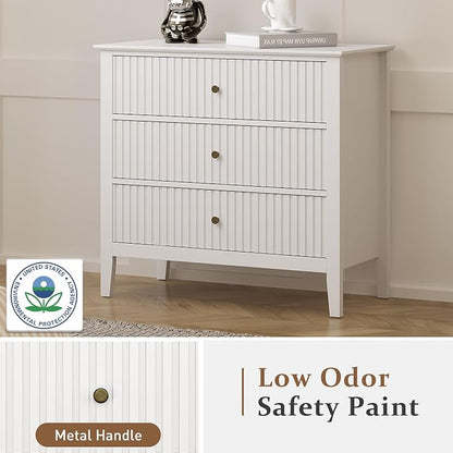 RoyalCraft White Fluted 3 Drawer Dresser, 32 inch Wide Dresser Nightstand - Image 7